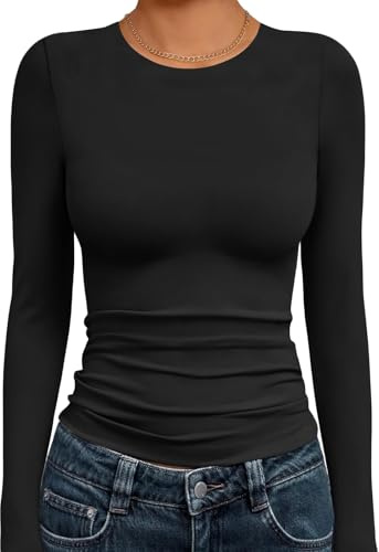 Cuptacc Langarmshirt Damen Rundhals Modal Top Slim Fit Basic Pullover | Modal,Round Neck,Enganliegend,Stretch,Langärmlig,Feine Gerippte,Warm Halten,Casual,Komfort,Vielseitig,Einfarbig
