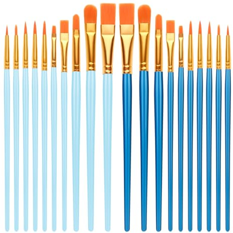 20 PCS Nylon Hair Paint Brushes Set - Flat Art Brushes for Watercolor Oil Acrylics, Face Nail Art, Decorations Models Figurines - 10 navy Blue & 10 sky blue
