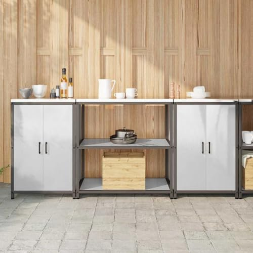 Frdhee Küchenzeile Schrank Küche,Küchenlager-Set mit Tür 3 pcs Silber 210 x 50 x 92 cm Edelstahl für Einbauküche, Einfache Montage