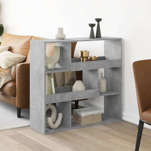 DYRJDJWIDHW Raumteiler Regal Betongrau 100x33x94,5 cm mit 6 Fächern, Bücherregal Raumtrenner aus Holzwerkstoff für Wohnzimmer und Büro, Stauraum Möbel