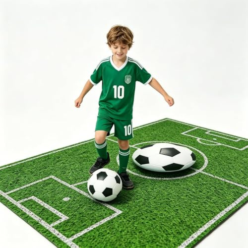 YuLiMirich Kurzflor Teppich für Fußballfans, 80 * 120cm Fußballparty-Dekorations-Teppich für Wohnzimmer, Spielzimmer (Fußballplatz)