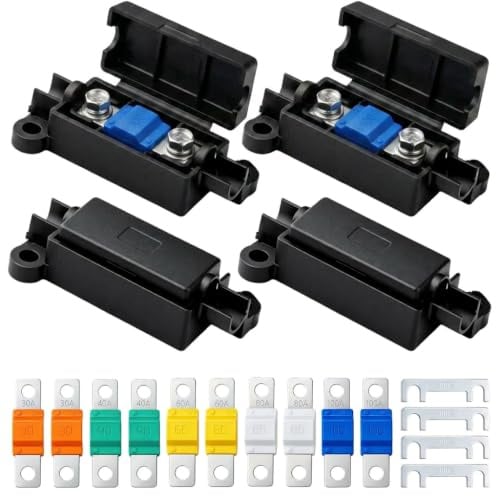 Lot de 4 PorteFusibles Midi avec 10 Pièces 30/40/60/80/100A Boite a Fusible | Midi Boulonnés à Courant Boîte de Fusibles pour Voitures Camions Véhicules de Construction SUV Machines Agricoles Caravanes
