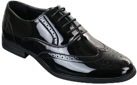Infinity Leather Dolcetto Herren-Brogues aus Lackleder, schwarz, zum Schnüren, Elegante Business-Schuhe