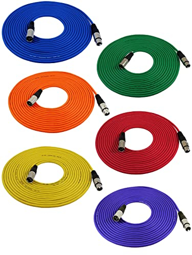 GLS Audio XLR Cable – 25ft Male to Female XLR Microphone Cable 6-Pack - Balanced Mic Cables - Multicoloured