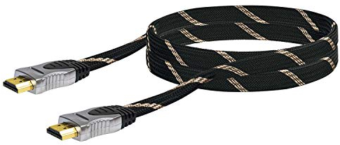 Schwaiger High-Speed-HDMI-Kabel mit Ethernet, 3,0m, schwarz-Gold, HDMI Stecker > HDMI Stecker, Ultra HD, 4K, 3D, 18 Gbit/s, Gewebemantel