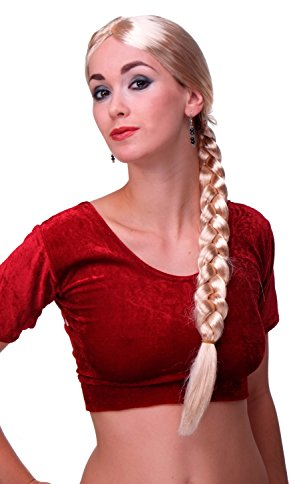 WIG ME UP - Per-P02 Perücke Karneval Fasching Damenperücke Rapunzel lang blond geflochtener Zopf Magd Goldmarie