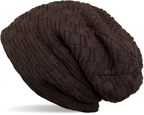 styleBREAKER warme Feinstrick Beanie Mütze mit Flecht Muster und sehr weichem Fleece Innenfutter, Unisex 04024058, Farbe:Dunkelbraun