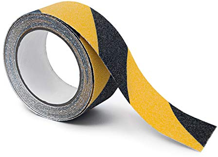 Relaxdays Anti-Rutsch-Klebeband 50 mm Rolle mit 5 m Grip Tape als Antirutschbelag für rutschfeste Treppenstufen im Innen- und Außenbereich, schwarz-gelb