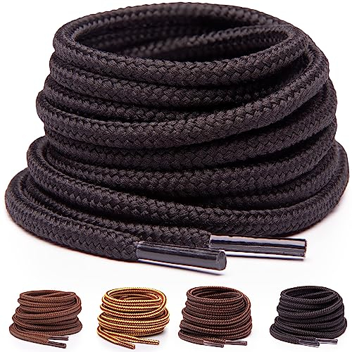 Miscly Cordones Redondos para Botas [3 Pares] Cordones Reforzados y Duraderos para Botas, Calzado de Seguridad y Zapatos de Senderismo - 5 mm Diámetro (183 cm, Negro)