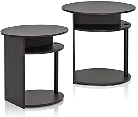 Furinno Jaya Table de Bout Ovale design Simple Noyer, ensemble de 2, Bois dense, Marron, One Size