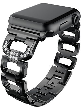 PINHEN Compatible con Apple Watch 41mm 45mm Correa - Metal Acero Inoxidable con Cristal Diamantes Brillante Strass Reloj Correa Reemplazo para iWatch Serie 8/7/6/SE/5/4/3/2/1 (45/44/42mm,Black)