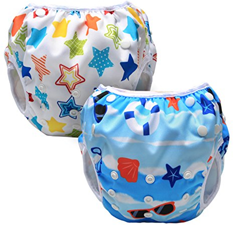 Luxja Pañal de Natación para Bebes Bañador Reutilizable de Nadar de Bebé Pañal Lavable para Bebé (0-3 años), Playa + Estrellas Coloridas
