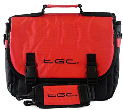 New TGC ® Messenger Style TGC Padded Carry Case Bag for The ieGeek 11 Portable DVD Player (Crimson Red & Black)