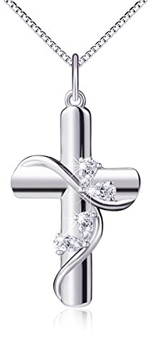 DAOCHONG Kreuz-Halskette für Damen 925er Sterlingsilber Zirkonia Glaube Hoffnung Liebe Kreuz-Halskette religiöser Schmuck Weihnachts- und Ostergeschenke für Frauen, 45,7 cm