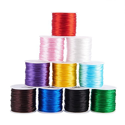 PandaHall Elite 10 Rollen 30m / Rolle 1mm Rattail Satin Nylon Trim Cord Chinesischer Knoten Kumihimo String, 10 gemischte Farben
