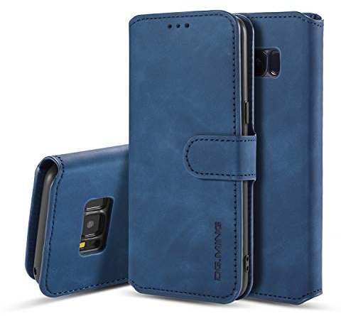 UEEBAI Handyhülle für Samsung Galaxy S7, Hülle Retro Premium PU Leder Weiche Klapphülle Magnetverschluss Wallet Kartenfach Standfunktion Cover Anti Kratzern Flip Case Trageband Schutzhülle -Blau