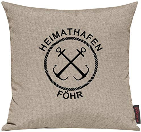 Shirtinstyle Sofakissen Heimathafen Föhr, Kissen, Meer, Heimatort, Stadt, Urlaub, Größe 40 x 40cm, Farbe Taupe