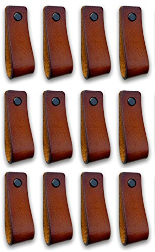 Brute Strength - Ledergriffe für Möbel - Cognac - 24 Stück - 16,5 x 2,5 cm - Schrankgriff, Türgriff für Küche, Bad, Schränke, Kommode, Holz