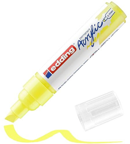 edding 5000 Marqueur acrylique large - jaune fluorescent - 1 feutre acrylique imperméable - pointe biseautée 5-10mm - peinture acrylique pour peindre sur la toile le papier kraft le bois la pierre