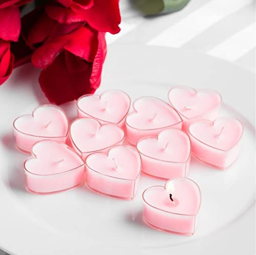 AuraDecor Duft-Teelicht in Herzform, Brenndauer 4 bis 5 Stunden (10, rosa Rose)