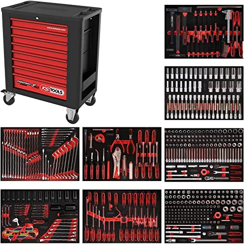 KS Tools 815.8536 PERFORMANCEplus Werkstattwagen P15 mit 8 Schubladen, bestückt mit 536 Werkzeugen in 8 Einlagen für 8 Schubladen