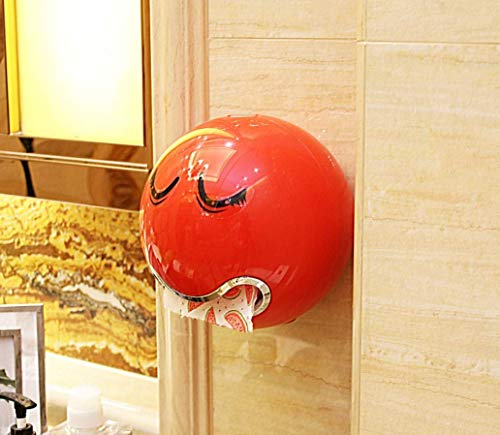 ABWYB Toilettenpapier Box Ball Form mit niedlichen Emoji Runde Kunststoff Tissue Box wasserdichte Toilettenpapier Box Bad Rollenhalter für Zuhause und Badezimmer (rot)