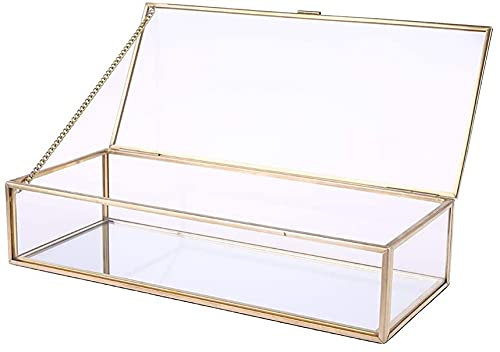BERTY·PUYI Rustikale Trauring Box Geometrische Aufbewahrungsbox Transparent Glas Schmuck Dekor