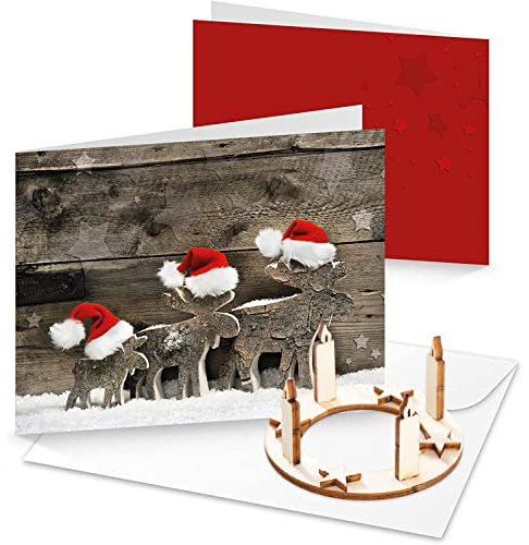 Logbuch-Verlag 3 Weihnachtskarten 2024 mit Geschenk zum Verschicken Adventskranz Weihnachten Deko