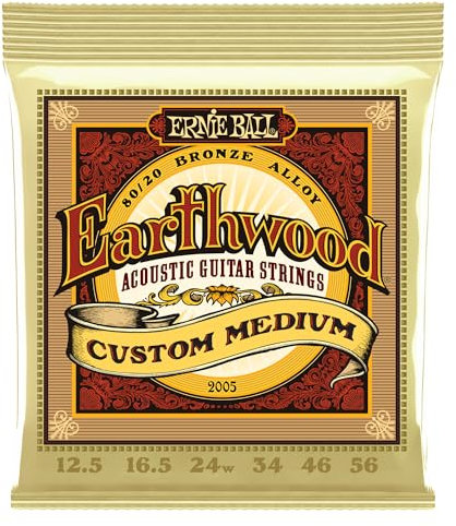 Ernie Ball Earthwood Custom Medium - Cuerdas para guitarra acústica, bronce 80/20, calibre 12.5-56