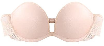 TOFBS Reggiseno Senza Spalline per Donna Ragazze Sexy Fibbia Anteriore Reggiseno a Fascia Bandeau con Ferretto Reggiseno Schiena in Pizzo Push Up Bralette Invisibile Bra (Beige,XL)