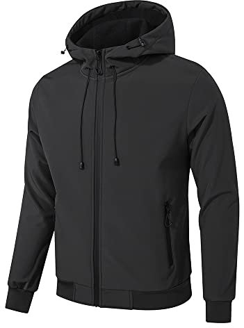 TONY BACKER Veste Veste Softshell imperméable coupe-vent à capuche pour homme, veste chaude, veste décontractée, pour homme, randonnée, Noir , XXXL