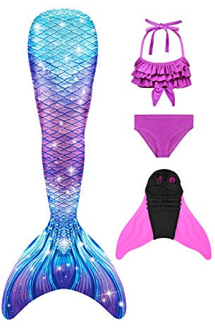 DNFUN Meerjungfrauenflosse Mädchen mit Bikini -Meerjungfrauenschwanz kostüm mit Monoflosse zum Schwimmen