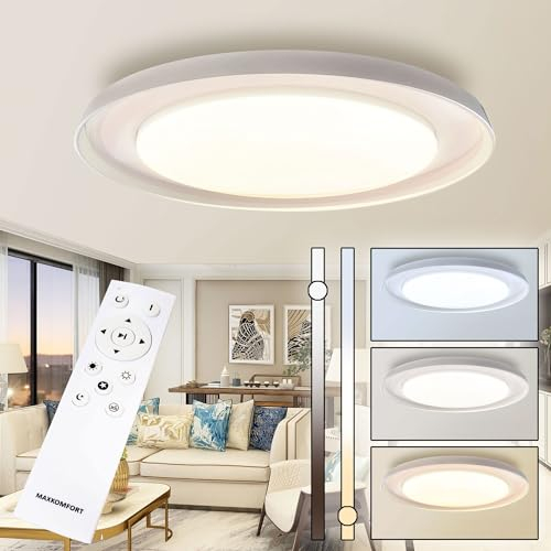 max K O M F O R T Saturn LED Deckenleuchte 48W – Dimmbar, CCT Farbwechsel, mit Fernbedienung – Modernes Design für Büro und Zuhause