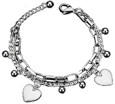 Love Heart Key Lock Star Crystal Bracelet Bangle Adjustable Chunky Thick Rhinestone Bead Link Chain Bracelet for Women Valentine's Day Jewelry Gift, 7.5 inches, Metal, stainless-steel