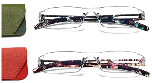 Hubeye 2er-Pack Rahmenlose Lesebrille Leicht und Bequem Anti Blaulicht Lesehilfe für Damen Herren mit Brillenholster +1.50