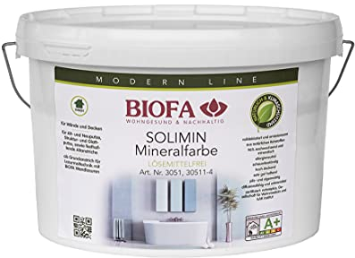 Biofa SOLIMIN Mineralfarbe Weiss Wandfarbe Silikatfarbe Innenraumfarbe Feuchtraumfarbe für innen, Bad, Küche, Treppenhaus, Keller, Wohnräume (10 Liter)