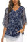 Syphiby Tops for Women Work Casual 3/4 Sleeve Tunic Tops to Wear with Leggings V Neck Semi Formal Dress Shirts Daily Casual Versatile Floral Spring Summer Outfits Navy Blue-2XL