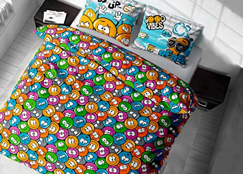 BIANCHERIAWEB Bettbezug aus 100% Baumwolle, hergestellt in Italien, Emoji-Design für Doppelbett, Decke, Bettdecke, Bettwäsche-Set