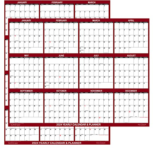 61 x 91,4 cm SwiftGlimpse Wandkalender 2024, Papier gefaltet, 12 Monate Jahres-Wandplaner, wendbar, horizontal/vertikal, kastanienbraun