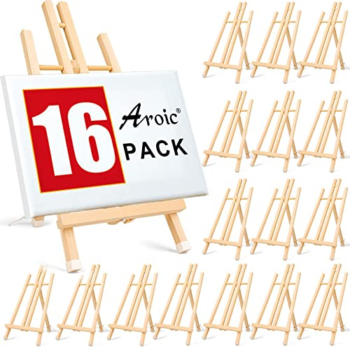 Lot de 16 chevalets en bois pour peindre des toiles, l'art et les travaux manuels (40,6 cm), trépied, chevalet de fête de peinture, chevalet de table pour enfants, étudiants, pour peinture, support