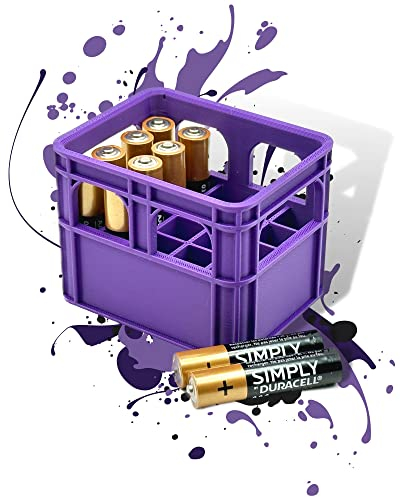 Batterie Bier Kasten Batteriekasten Batteriekiste Batteriebox Aufbewahrungsbox Minikiste Minibox für Aufbewahrung von Batterien AA, AAA, 9V, Leerkiste - 3D gedruckt (AAA, Lila)