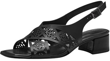 Tamaris Damen Sandalen mit Absatz Leder Blockabsatz Sommer; BLACK/schwarz; 37 EU