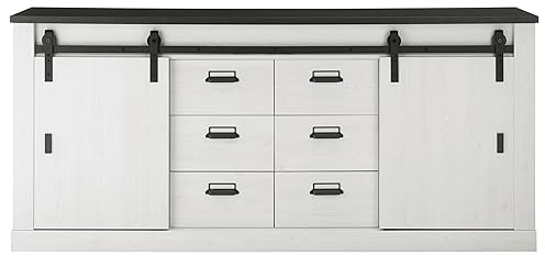 Furn.Design Sideboard Kommode in weiß Pinie Holz und schwarz/anthrazit Wohnzimmerschrank groß Anrichte Esszimmer im industriellen Stil Stove (Sideboard 2)