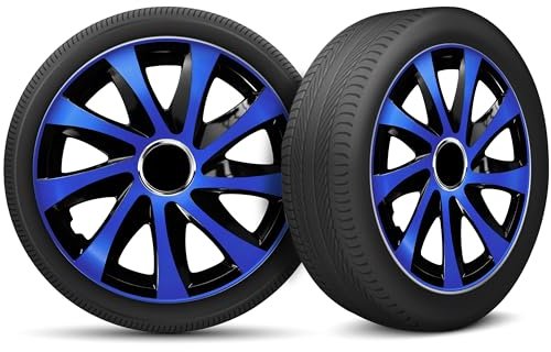 Radkappen 16 Zoll Radzierblenden 4er Set passend für alle Stahlfelgen - Einstellbarer Sicherungsring - Schwarz Blau