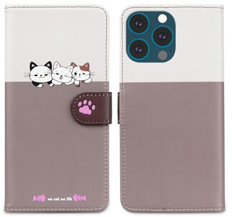 Nbziyoo Phone Case for iPhone 13 Pro Max,Cartoon Cats/Dogs Patterns Flip Wallet Case with Card Slots, Premium Magnetic PU Leather Cover Case for iPhone 13 Pro Max, Light Gray