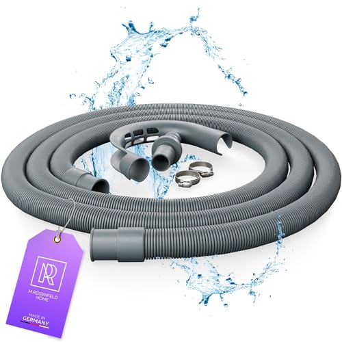 M. ROSENFELD HOME Drain hose extension for washing and dishwashers, washing machine hose with bracket and 2 hose clamps, water drain hose 2 m, optimal drainage, safe and flexible.