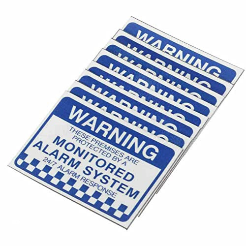 8pcs Waterproof Warning Security Stickers Monitored Alarm System Self Adhesive Warning Security Stickers, Alarm Warning Security Stickers Signs for Shop Home(Blue + White)