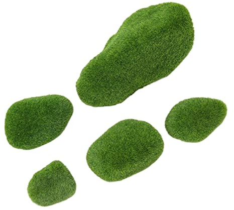 ZLXHDL Aquarium Deko Moossteine – 5er Set Künstliche Aquarium Steine aus Harz mit Kunstmoos – Deko Steine für Garnelen Aquarium, Aquarium Höhle, Nano Aquarium