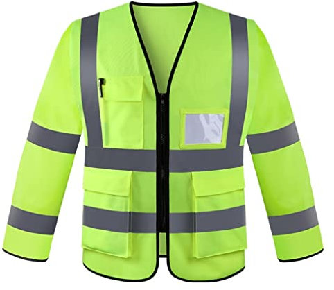 HASMI Work Safety Vest Reflective Safety Vest,High-Visibility Long Sleeve Safety Shirt with Pockets and Zipper for Work Cycling Runner Surveyor Guard Hi Vis Reflective