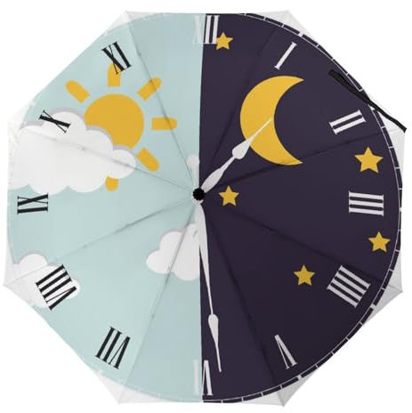 LQIOFHN Automatisch Faltbarer Regenschirm Uhr Tragbare Regenschirme Uv-Sonnenschutz-Regenschirm Winddichter Reiseschirm